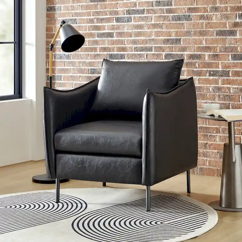 Modern Accent Chair – Black / Brown / Grey / Camel / Navy / Beige, Vegan Leather, Metal Legs, Seats 1