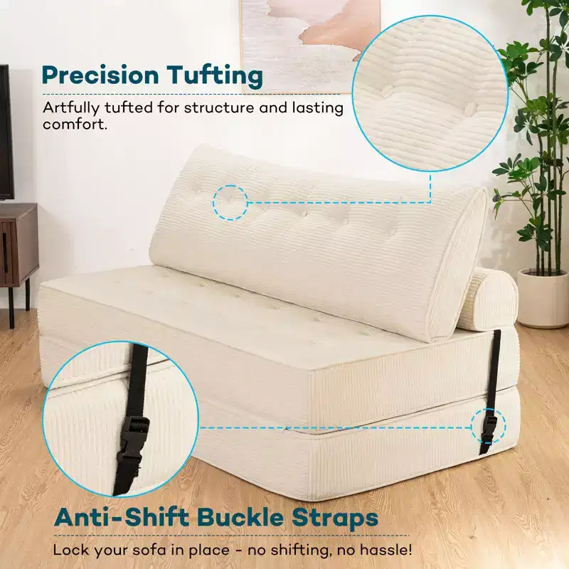 WARMOUNTS Foldable Sofa Bed with Adjustable Backrest, Convertible Queen Size Sleeper Sofa for Living Room & Office