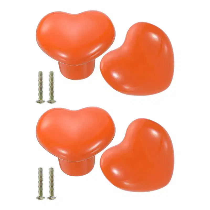 Unique Bargains Heart-Shaped Ceramic Drawer Knobs with Screw for Cupboard Wardrobe 4 Pcs