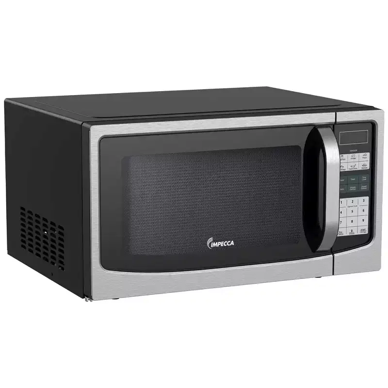 Impecca 1.6 Cu. Ft. Countertop Microwave Oven, 1100W, Sensor Cooking, 12.8-Inch Turntable, Stainless Steel
