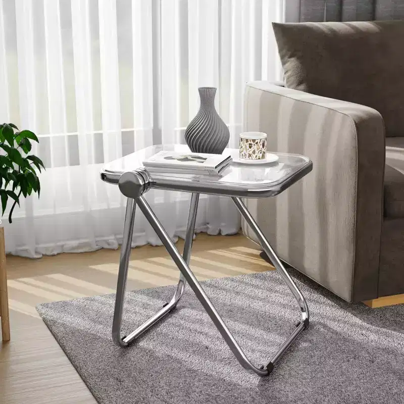 LeisureMod Lawrence Modern Folding Square End Table - Space-Saving Transparent Black