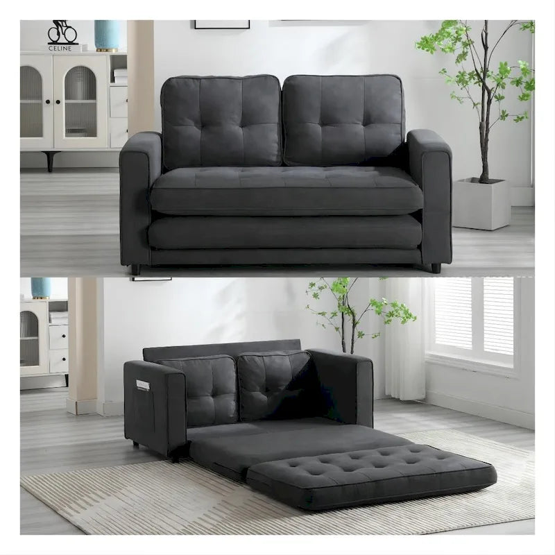 3-Fold Convertible Sofa Bed &ndash; Light Gray / Beige / Dark Gray, Velvet, Sleeps 1