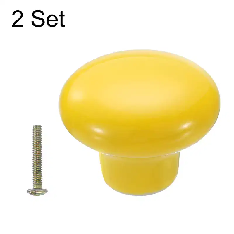 Unique Bargains Round Ceramic Drawer Knobs with Screw for Cupboard Wardrobe 2 Pcs