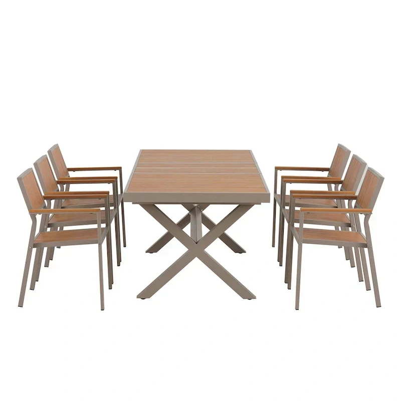 7-Piece Outdoor Extendable Dining Set with Extendable Table and 6 Armrest Chair