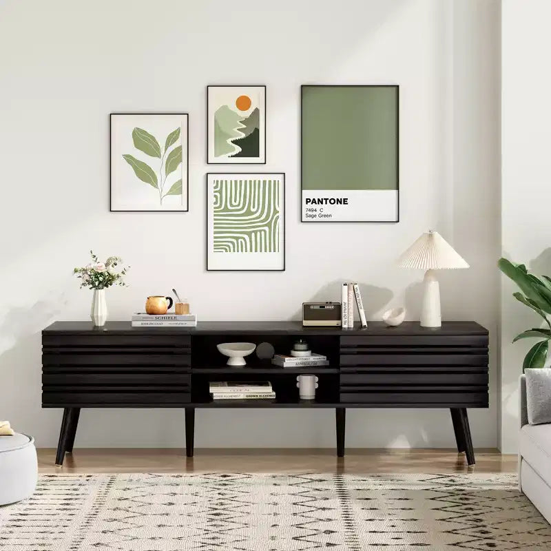 Mid Century Modern TV Stand for TVs up to 70 Inches with Storage �C Dark Walnut