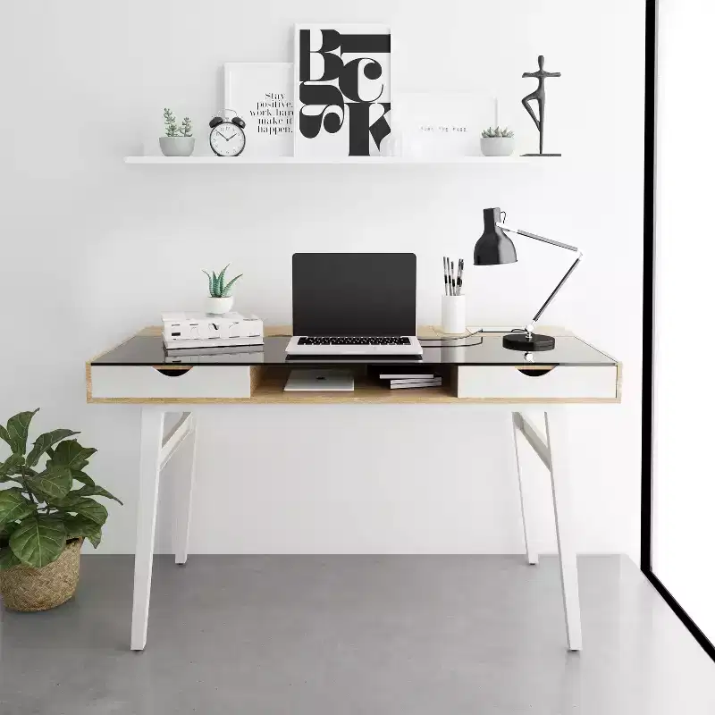 Compact Computer Desk with Multiple Storage Walnut, Modern Office Furniture with Cable Management