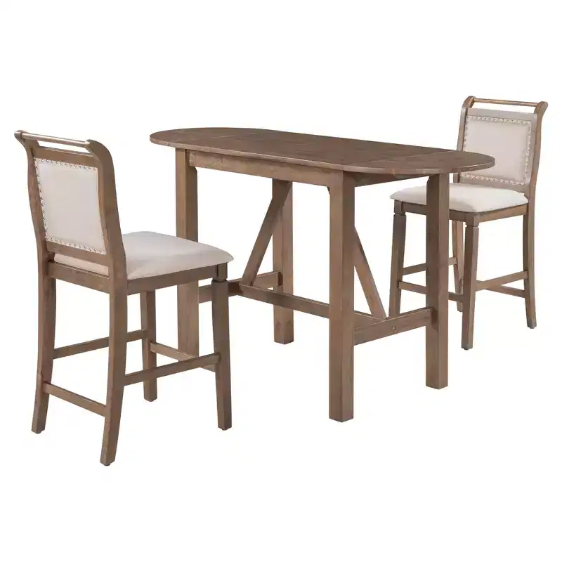Whisen 3-Piece Wood Counter Height Drop Leaf Dining Table Set with 2 Upholstered Dining Chairs